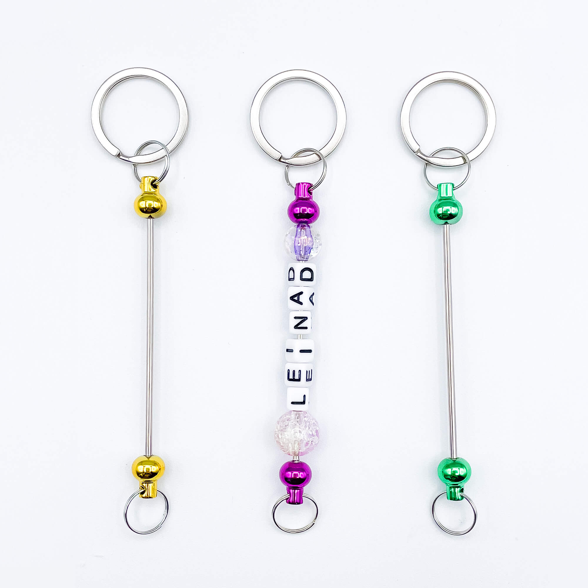クラフトビーズキーリング（イエロー＆グリーン＆パープル